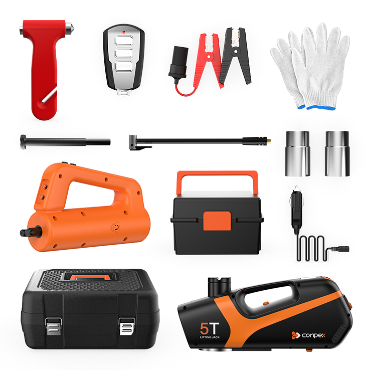 Electric car jack with impact wrench
