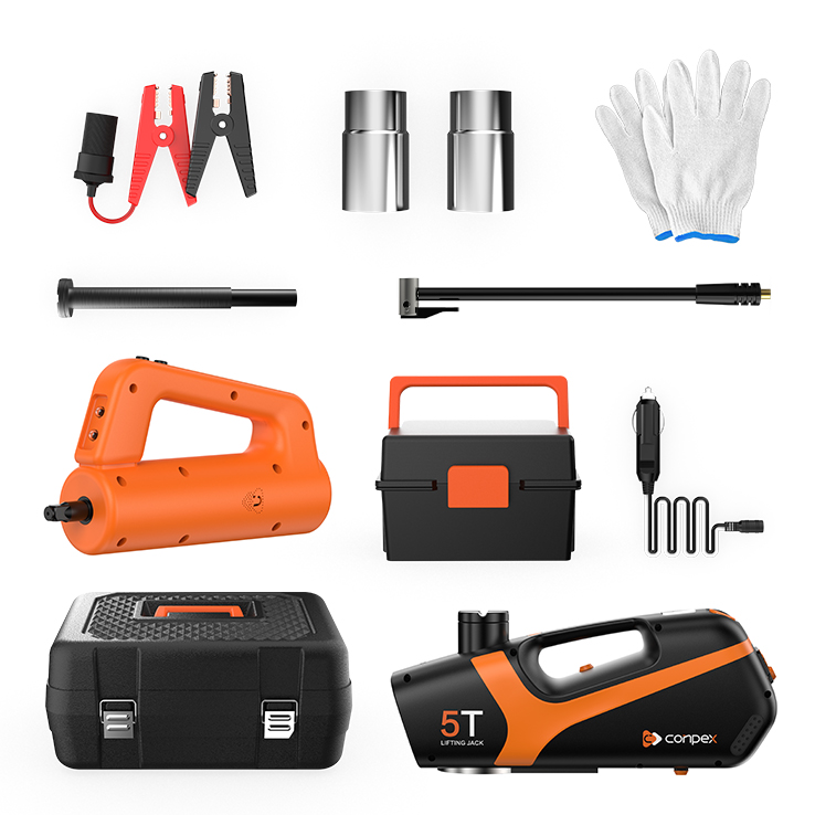 Electric car jack with impact wrench