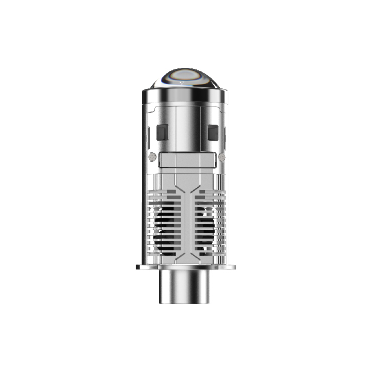 EK7 H4 Bi-LED Mini Projector (External Driver) in Silver Metal - Front View